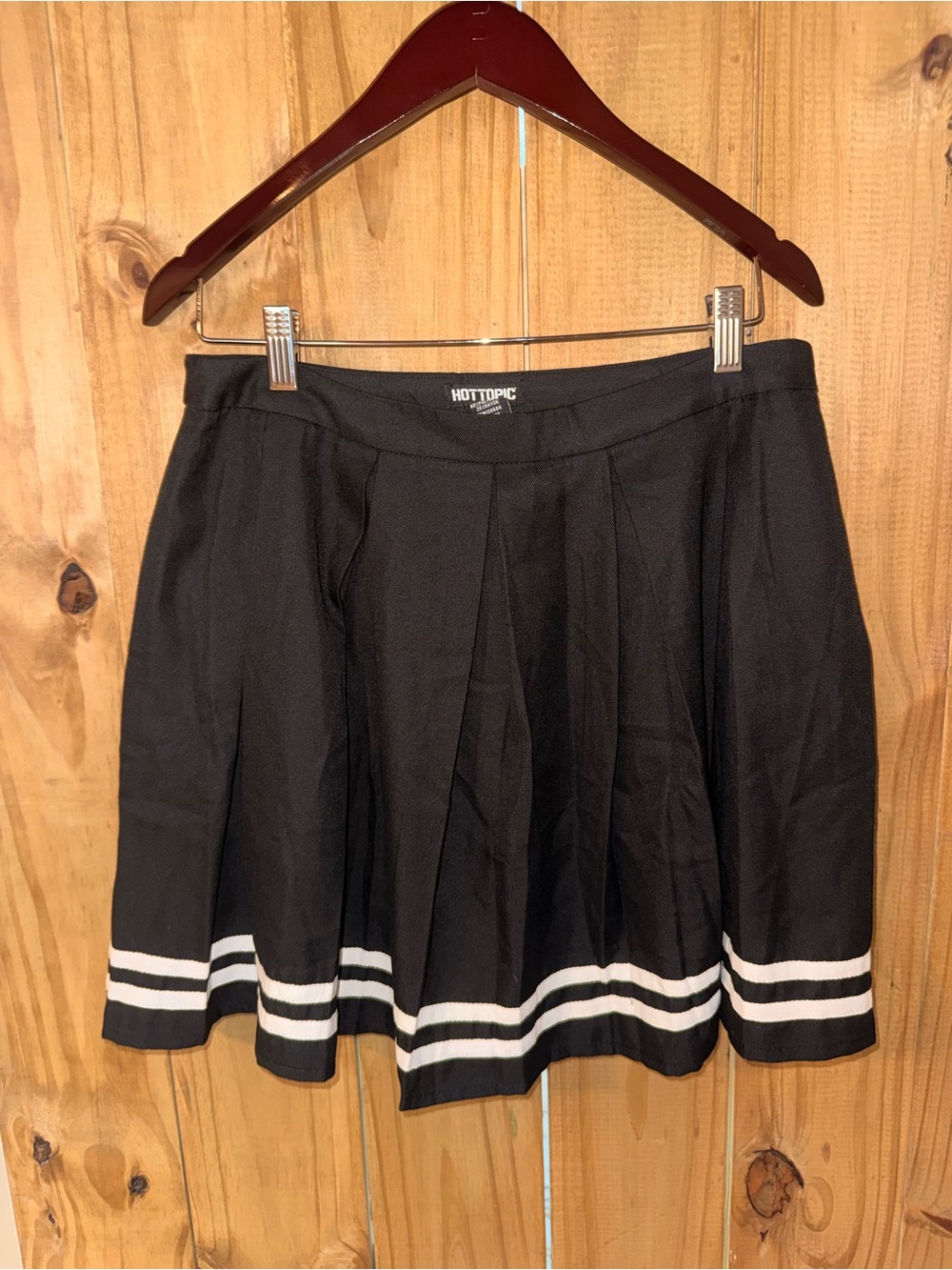 Hot Topic Black Skater Skirt with White Hem Stripes
